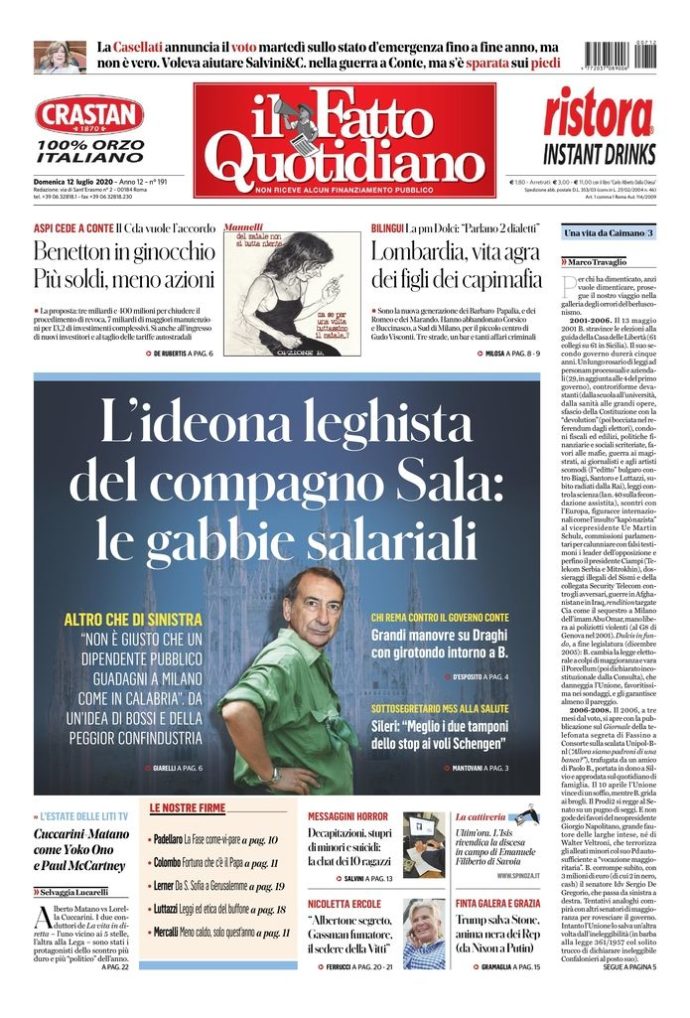 Copertina di domenica 12 luglio 2020