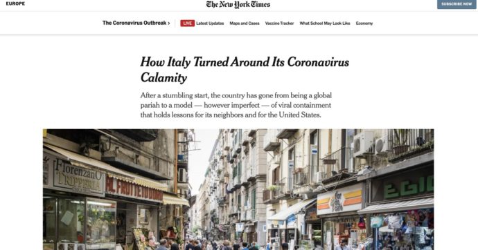 Il New York Times elogia l’Italia: “Da epicentro dell’incubo coronavirus a modello che dà una lezione anche gli Usa”
