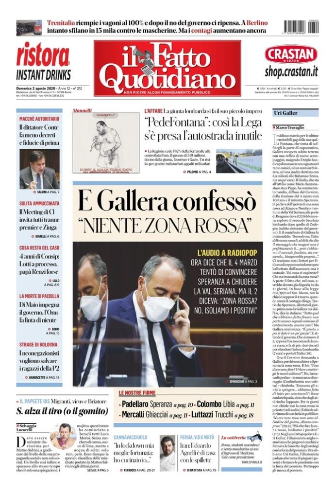 Copertina di domenica 2 agosto 2020