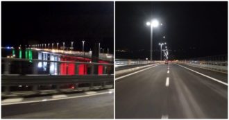 Copertina di Genova, con l’auto sul ponte San Giorgio subito dopo l’apertura: il segnale verde e poi l’attraversamento del nuovo viadotto