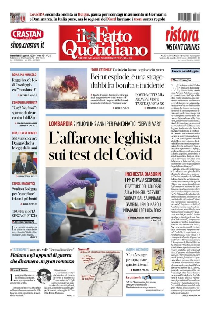 Copertina di mercoledì 5 agosto 2020