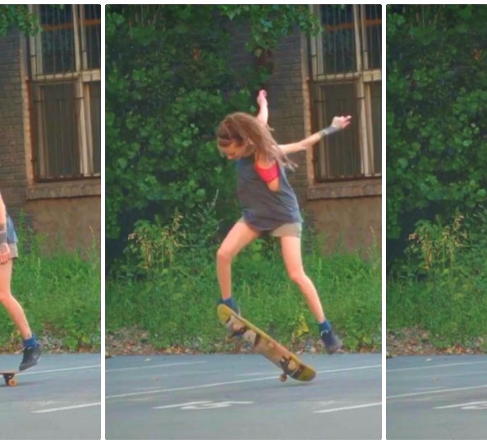 La giovane skater ce la fa all’ennesimo tentativo: l’acrobazia è perfetta e la sua reazione imperdibile