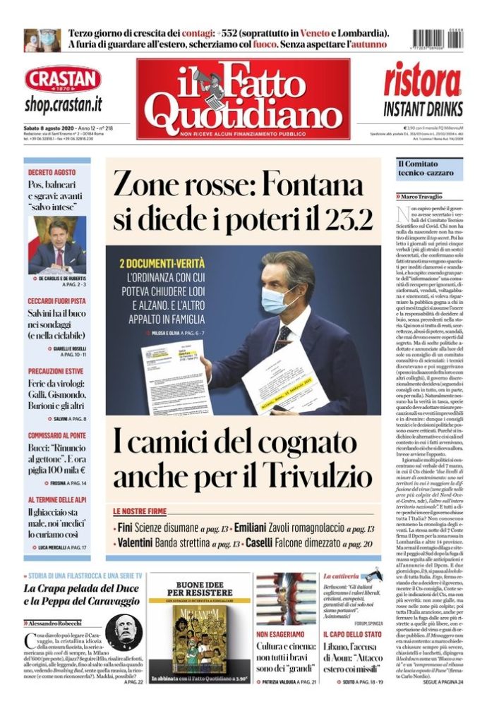 Copertina di sabato 8 agosto 2020