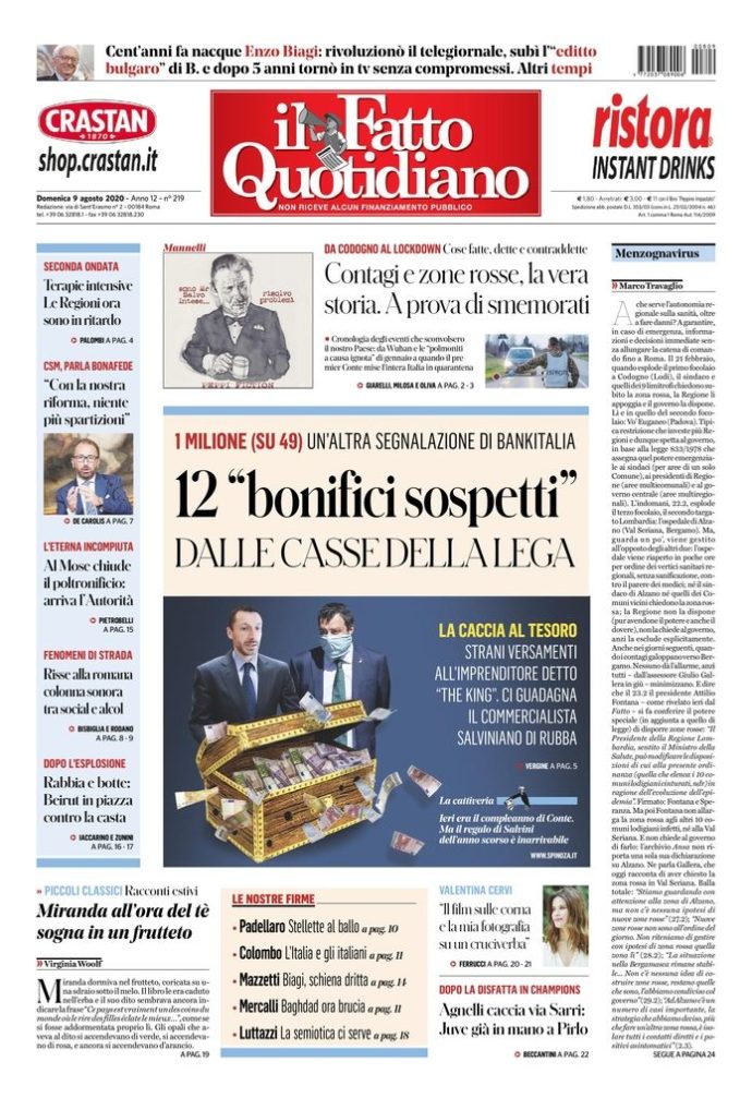 Copertina di domenica 9 agosto 2020