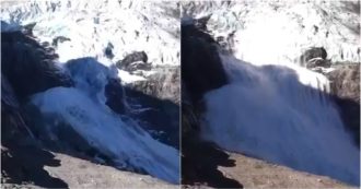 Copertina di Il crollo del ghiacciaio alpino è impressionante: la forza della natura immortalata nel video di un escursionista