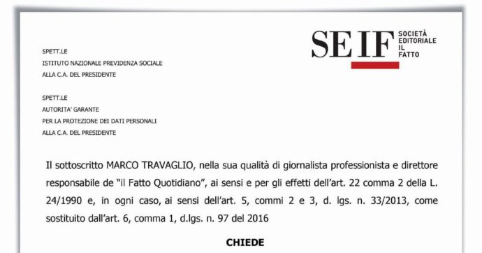 Petizione Il “Fatto” a Inps  e garante: fuori i nomi