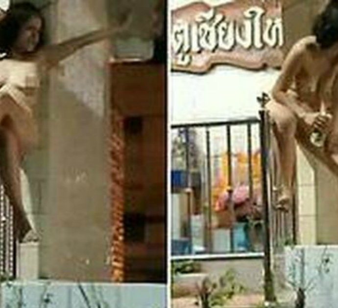 Turista nuda si arrampica su un santuario, fedeli infuriati: arrestata e multata, era ubriaca