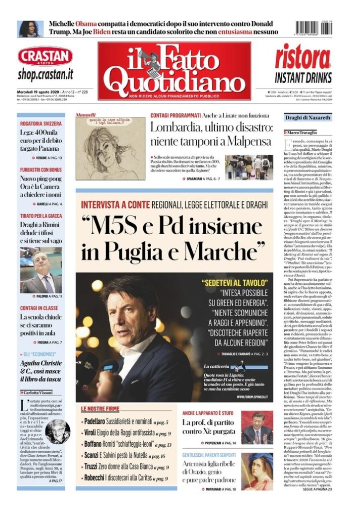 Copertina di mercoledì 19 agosto 2020