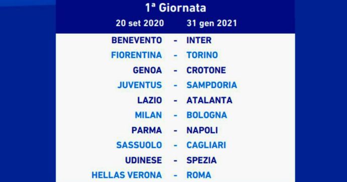 Calendario Serie A, il campionato 2020/21 giornata per giornata: Pirlo parte dalla Samp, per Inter-Juventus bisogna aspettare gennaio