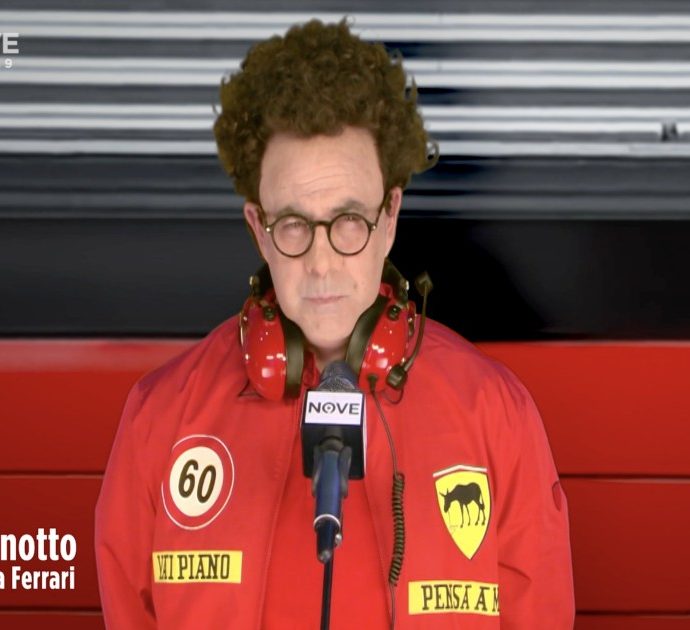 Torna Maurizio Crozza è il team manager Ferrari Mattia Binotto: “La macchina? Non tiene in curva. Potrebbe essere l’antifurto”