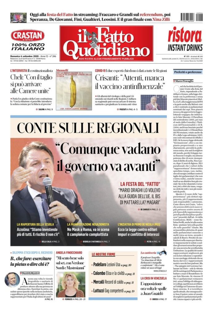 Copertina di domenica 6 settembre 2020