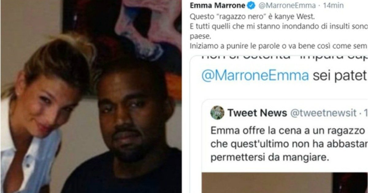 Emma Marrone travolta dagli insulti per la foto con “un ragazzo d colore che ha fame”. Lei sbotta: “È Kanye West, siete la feccia di questo Paese”