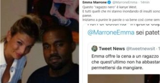 Copertina di Emma Marrone travolta dagli insulti per la foto con “un ragazzo d colore che ha fame”. Lei sbotta: “È Kanye West, siete la feccia di questo Paese”