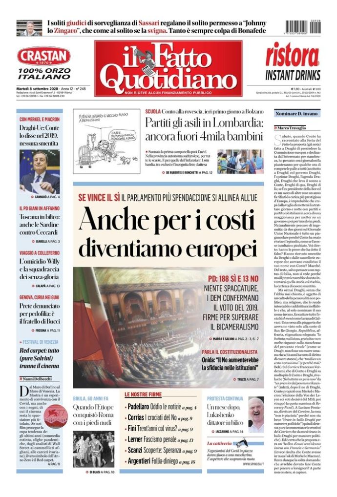 Copertina di martedì 8 settembre 2020