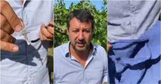 Copertina di Salvini mostra la camicia strappata e il rosario rotto dopo l’aggressione a Pontassieve: “Sto bene, nessuna paura. Sono solo infastidito”