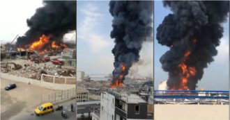 Copertina di Gigantesco incendio al porto di Beirut: in fiamme un deposito di pneumatici e olio per motori. Le prime immagini