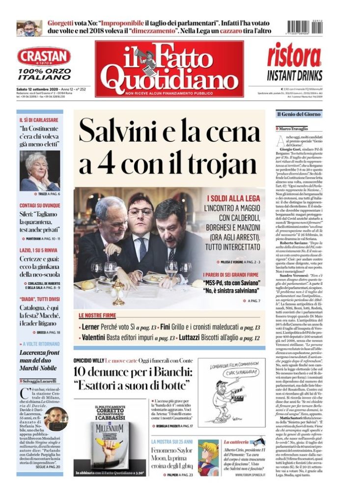 Copertina di sabato 12 settembre 2020