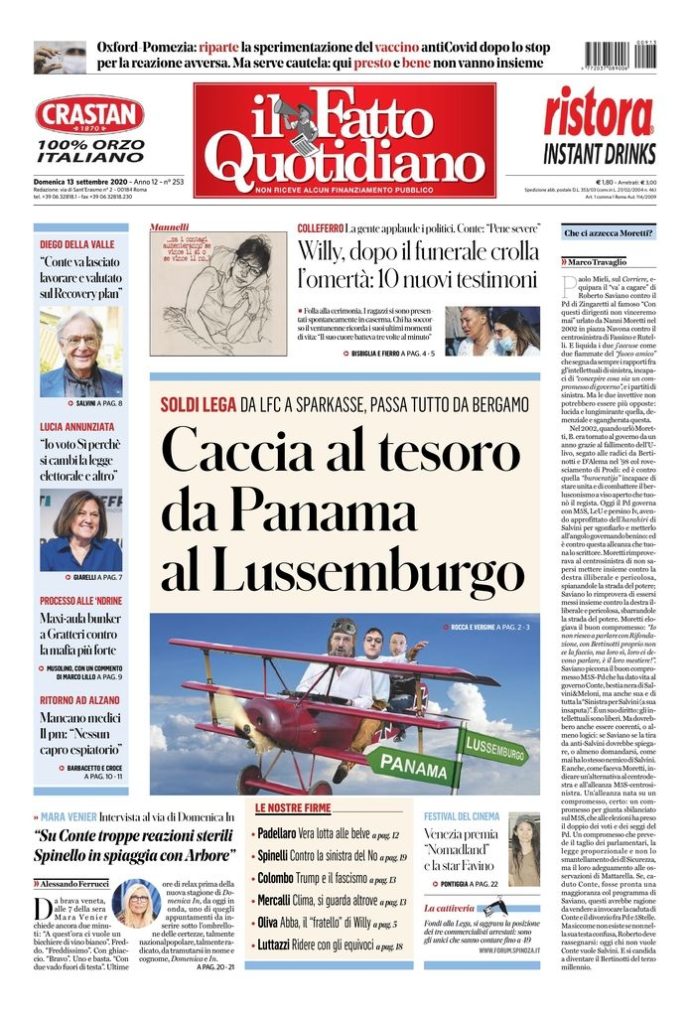 Copertina di domenica 13 settembre 2020