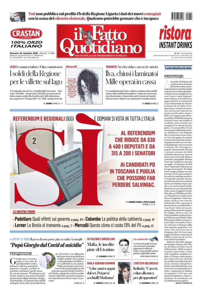 Copertina di domenica 20 settembre 2020