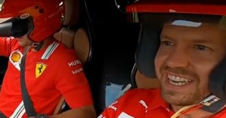 Copertina di Vettel prova la nuova SF90, al suo fianco Lecrerc (bendato) è terrorizzato: “Adesso vomito”. Il video è esilarante