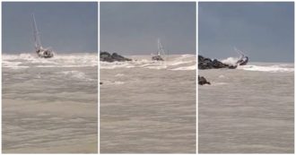Copertina di “Va a sbattere sugli scogli”: barca a vela si schianta fuori dal porto di Ostia. Le immagini