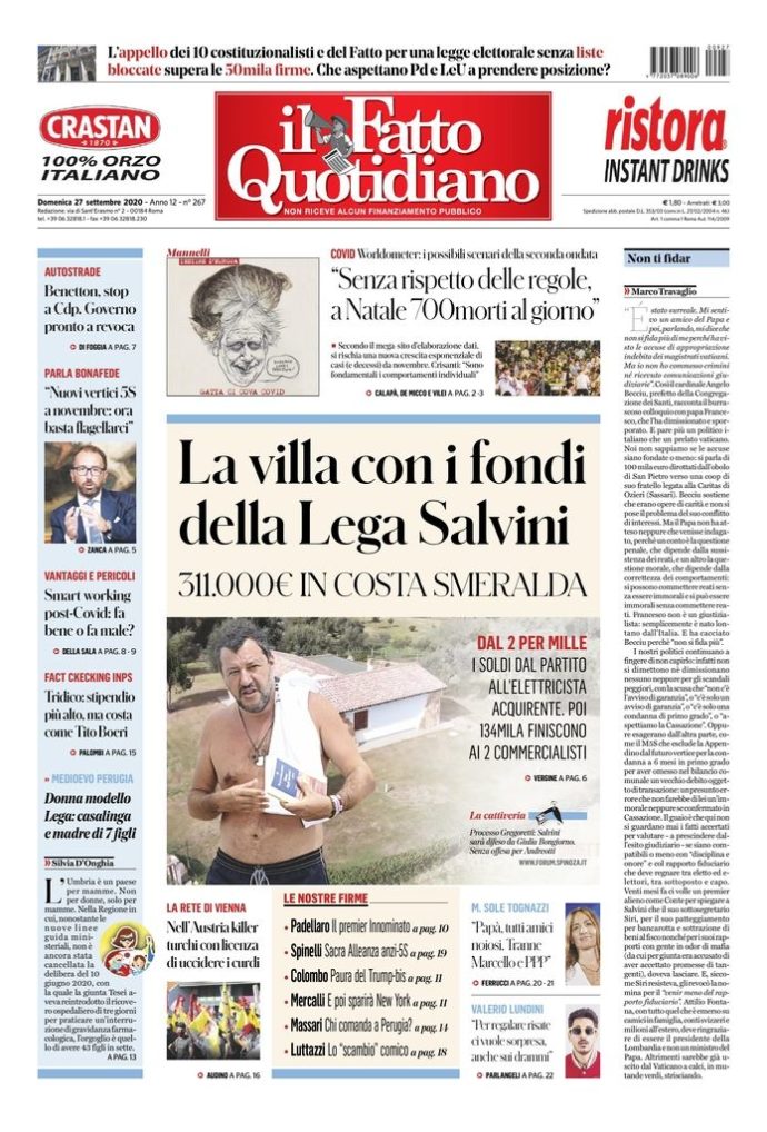 Copertina di domenica 27 settembre 2020