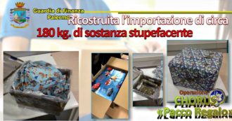 Copertina di Droga, 180 chili di hashish e marijuana dentro pacchi regalo spediti dalla Spagna a Palermo. Sequestri per 500mila euro