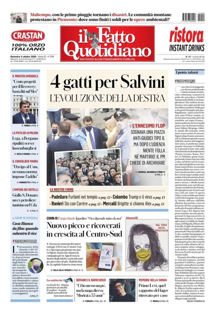 Copertina di domenica 4 ottobre 2020