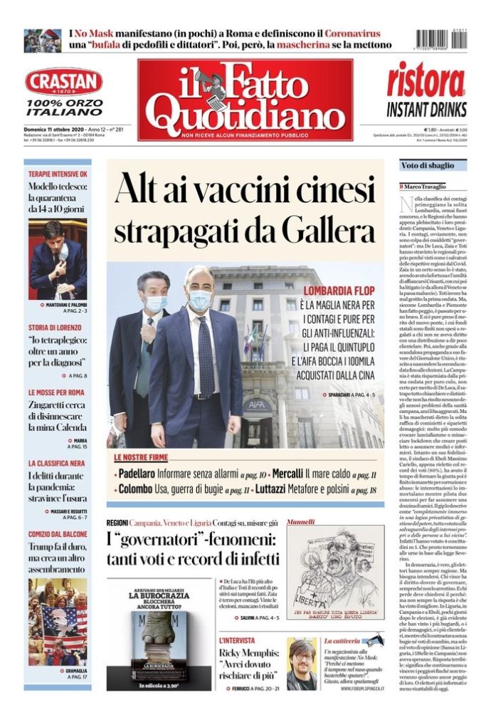 Copertina di domenica 11 ottobre 2020