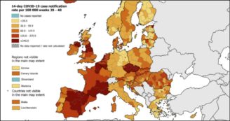 Copertina di Coronavirus, la mappa europea del rischio: Francia, Spagna, Regno Unito e altri 14 Paesi sono “rossi”. L’Italia è arancione