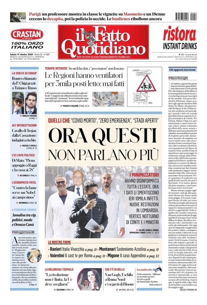 Copertina di sabato 17 ottobre 2020