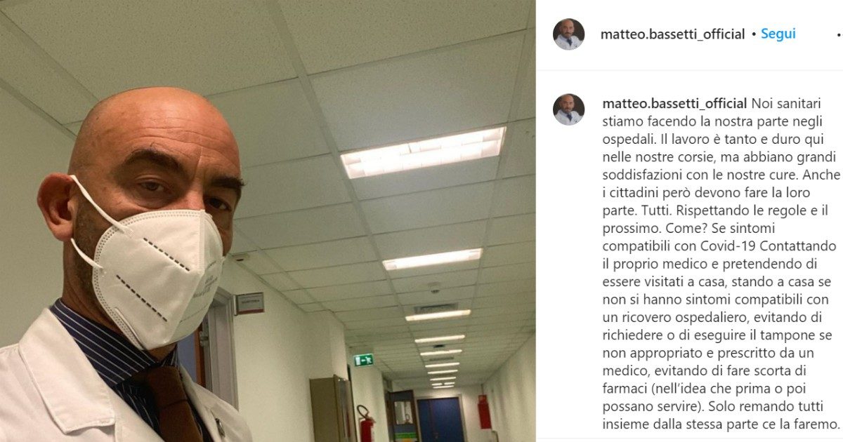 L’infettivologo Bassetti sui social invita al rispetto delle regole, ma gli utenti notano un dettaglio: “Ha la mascherina al contrario”. E lui si infuria