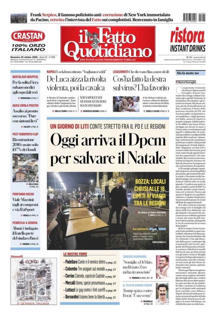 Copertina di domenica 25 ottobre 2020