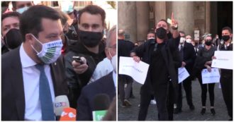 Salvini contestato dai ristoratori: “Buffone, vai via”. Il video della protesta a Roma