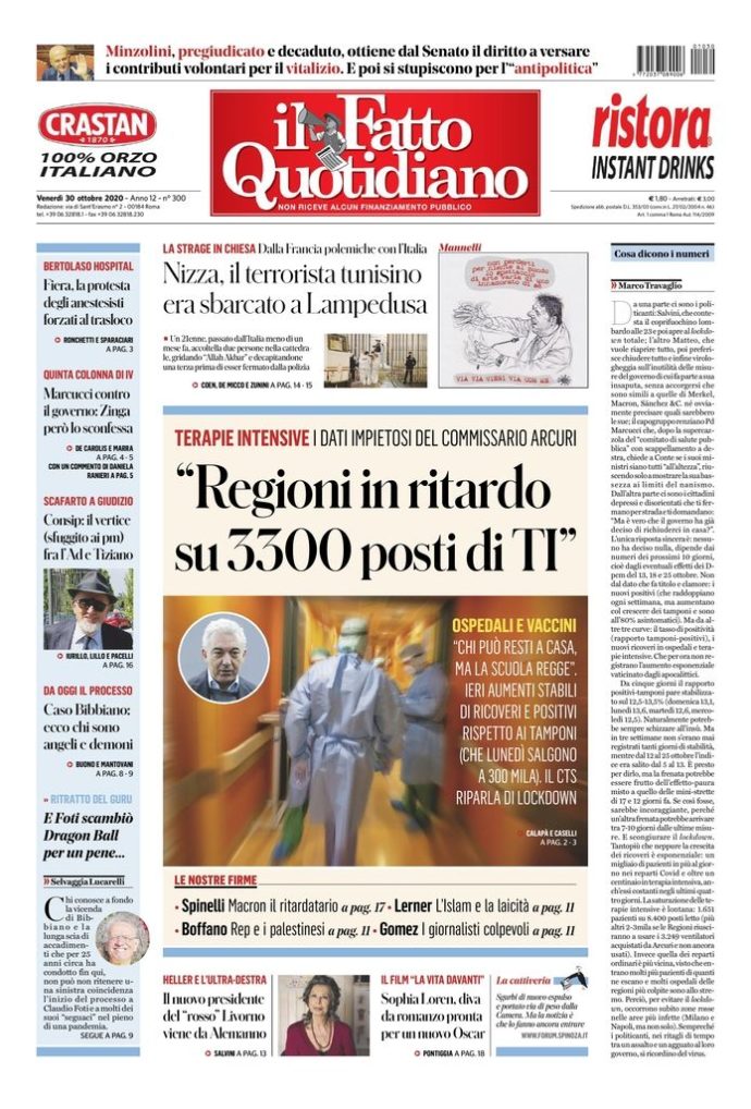 Copertina di venerdì 30 ottobre 2020