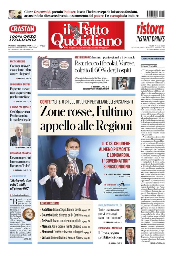 Copertina di domenica 1 novembre 2020