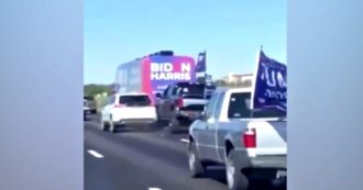 Copertina di Follia in autostrada, automobilisti pro Trump accerchiano bus di Biden e cercano di mandarlo fuori strada: l’Fbi apre un’inchiesta