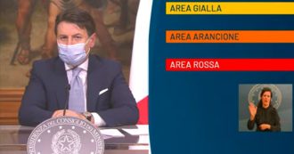 Copertina di Nuovo dpcm, ecco quali Regioni sono area gialla, arancione e rossa e cosa succede. Conte: “Con misure uniche nazionali effetto negativo”