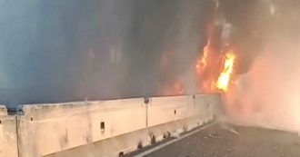 Copertina di Autocisterna in fiamme sulla superstrada tra Empoli e San Miniato: vigili del fuoco al lavoro. Nessun ferito