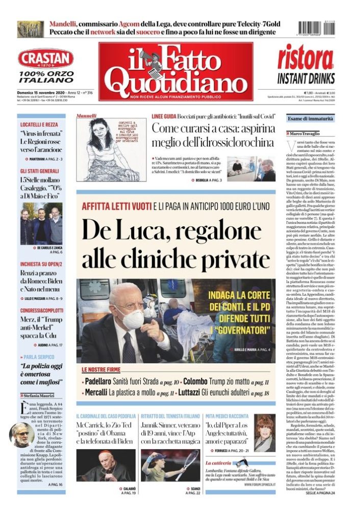 Copertina di domenica 15 novembre 2020