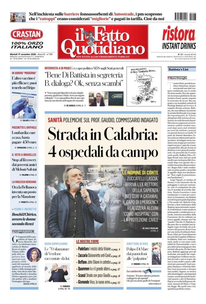 Copertina di martedì 17 novembre 2020