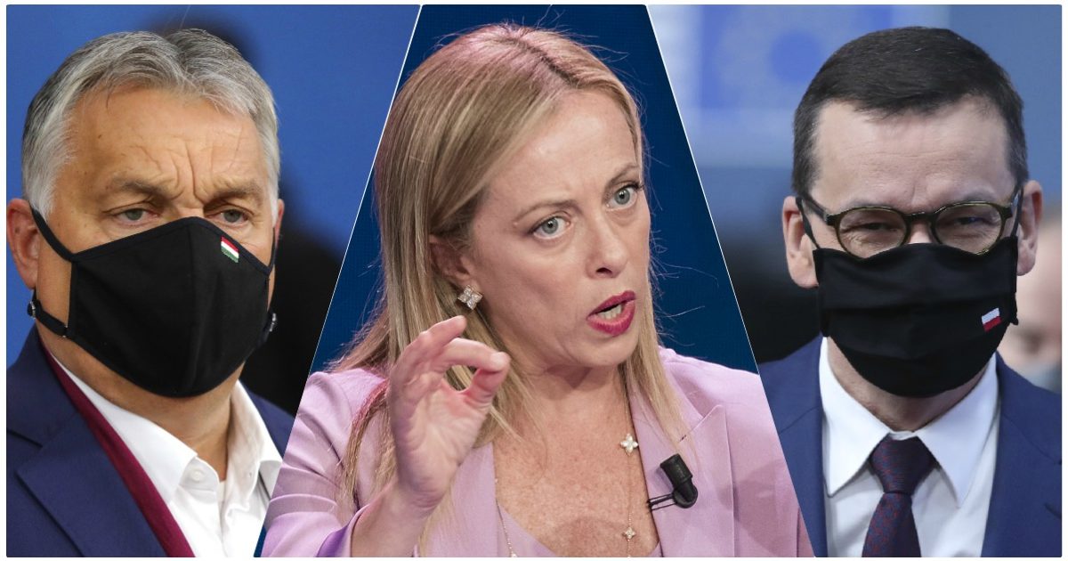 Meloni dalla parte di Polonia e Ungheria che bloccano gli aiuti per la crisi: “Difendono identità cristiana e confini da immigrazione”. Ma i rilievi Ue sono sull’indipendenza dei giudici e libertà dei media