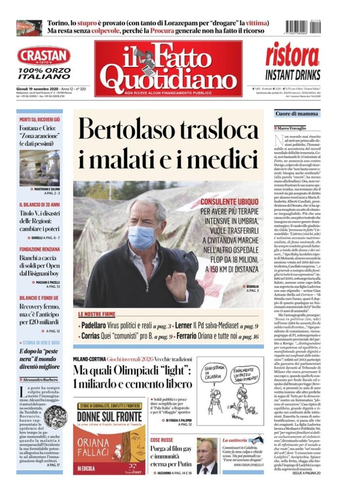 Copertina di giovedì 19 novembre 2020