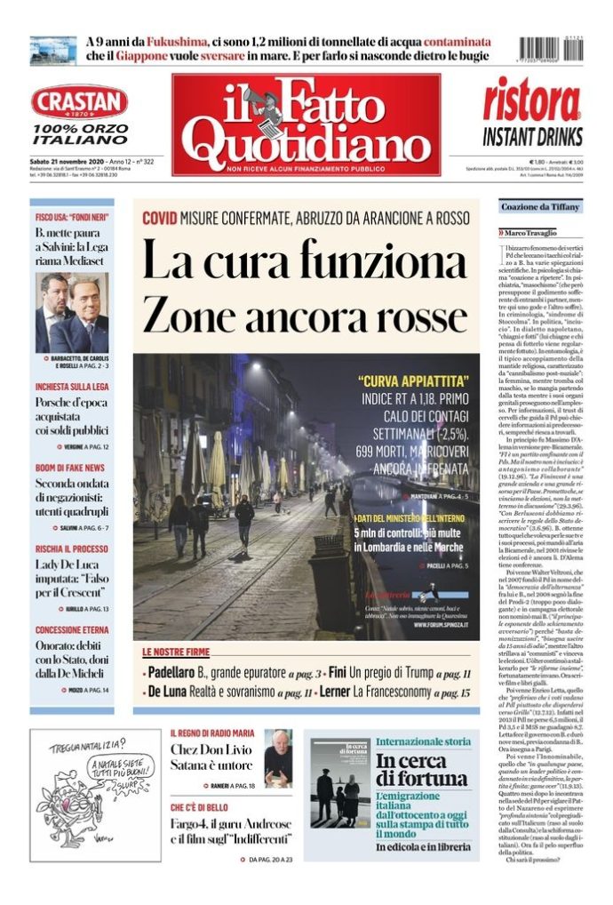 Copertina di sabato 21 novembre 2020