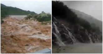 Copertina di Maltempo in Sardegna, il video girato sulla strada con smottamenti e fiume in piena