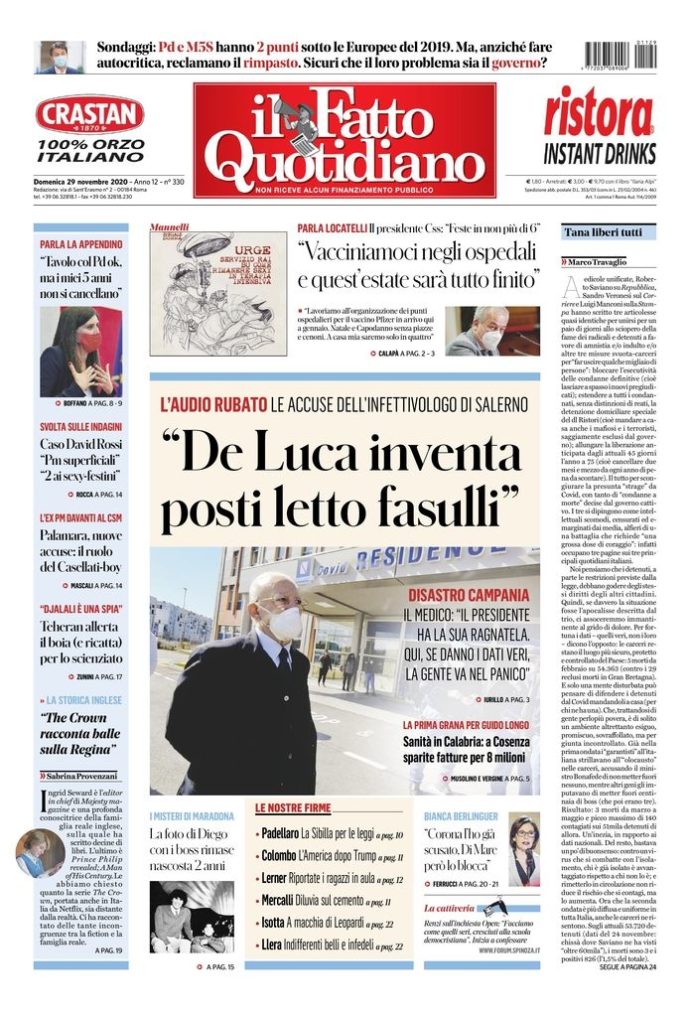 Copertina di domenica 29 novembre 2020