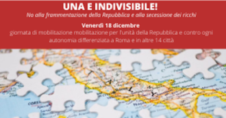Copertina di “Una e indivisibile”, il 18 dicembre la Rete dei numeri pari manifesta in 14 piazze contro l’autonomia differenziata