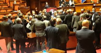 Dl Sicurezza, caos in Senato mentre il ministro D’Incà annuncia la richiesta di fiducia: leghisti occupano i banchi del governo. Video
