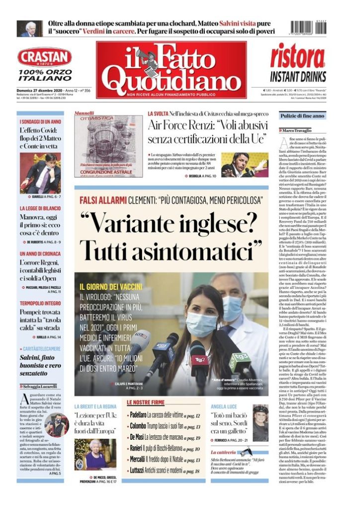 Copertina di domenica 27 dicembre 2020