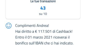 Cashback, l’errore grafico che ‘fa ricchi’ i partecipanti: “Hai diritto a 117.501 euro”
